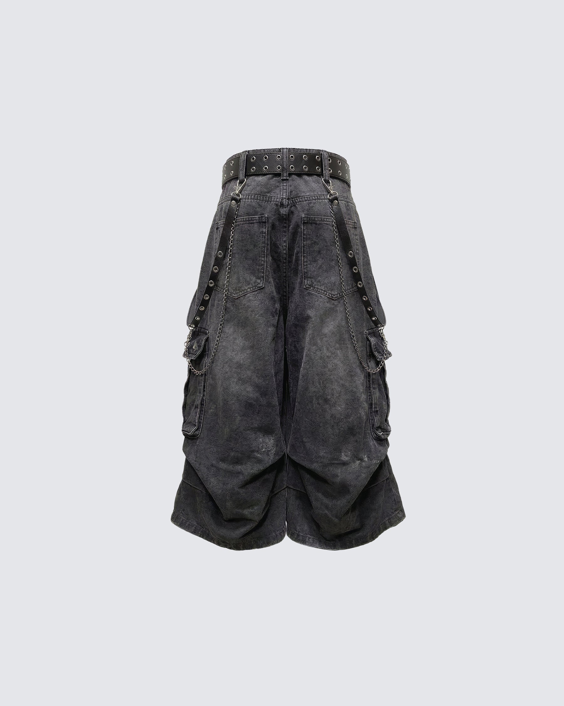 Gothic Chain Strap Denim Capri Pants