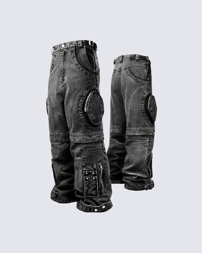 Bold Retro-Washed Black Denim Pants by GRYFT