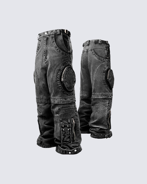 Bold Retro-Washed Black Denim Pants by GRYFT