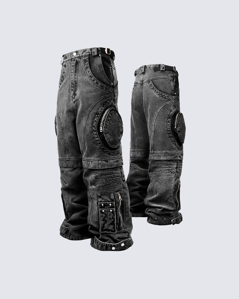 Bold Retro-Washed Black Denim Pants by GRYFT