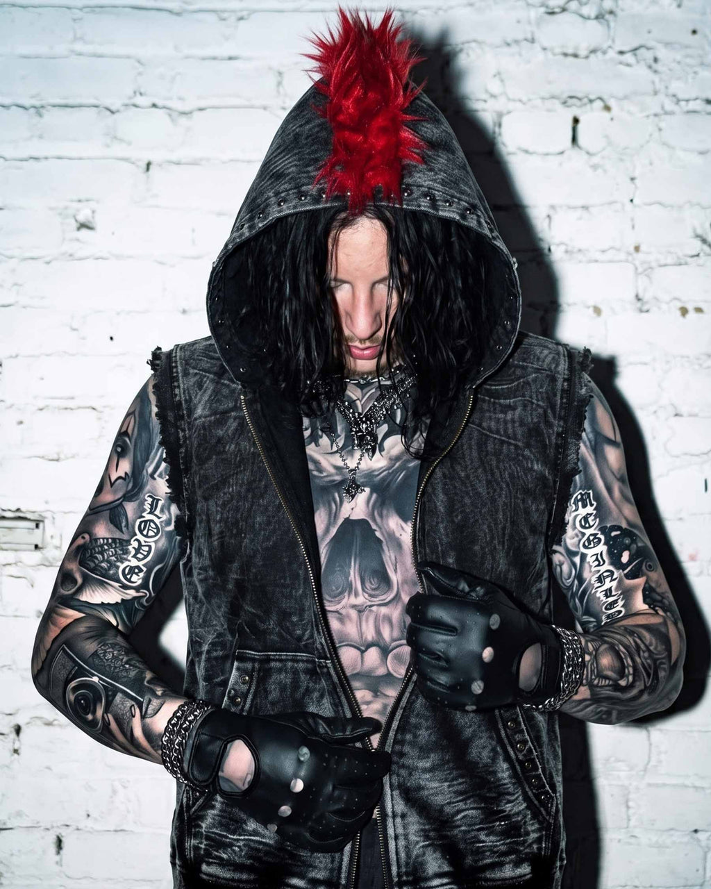 GRYFT RED RUST Series | Distressed Denim Hooded Vest