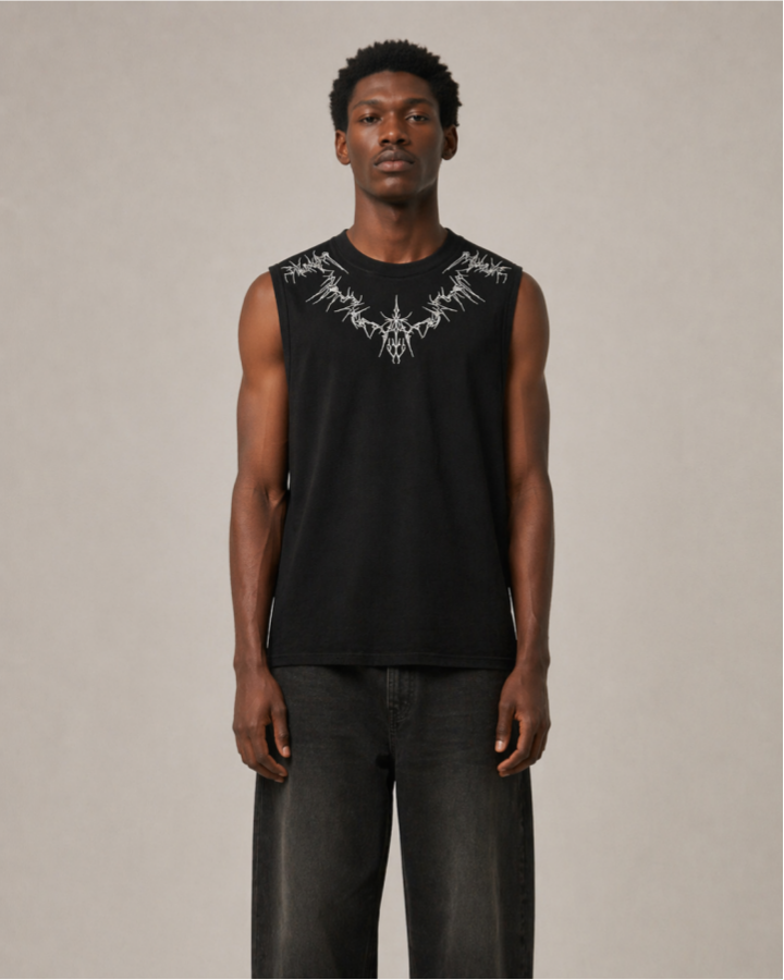 Dark Gothic Thorn Graphic Sleeveless T-Shirt