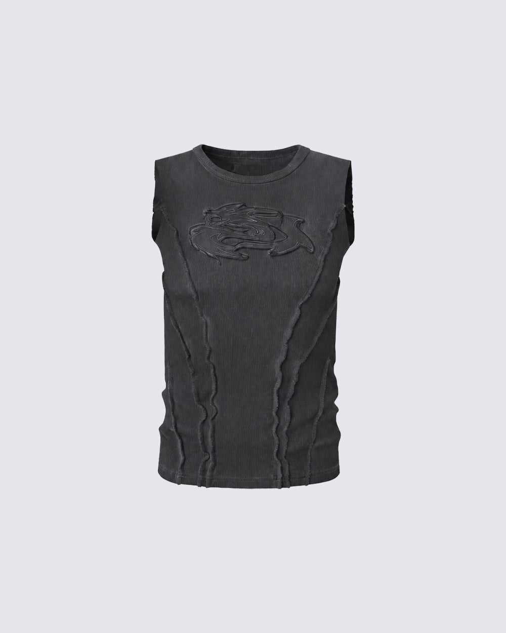 Dark Washed Distressed Sleeveless Ribbed Tank Top
