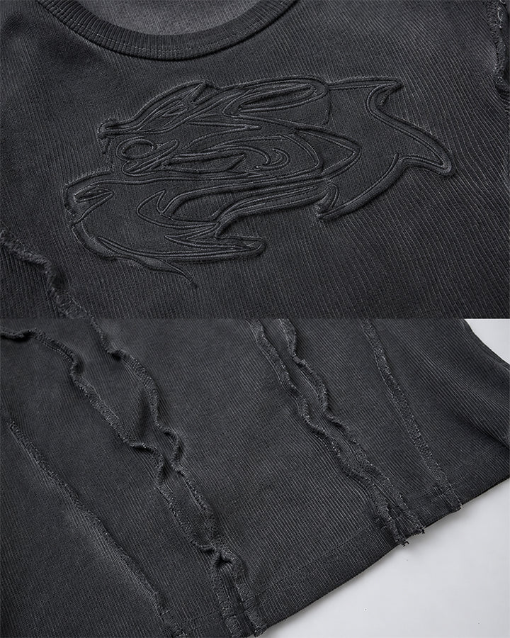 Dark Washed Distressed Sleeveless Ribbed Tank Top