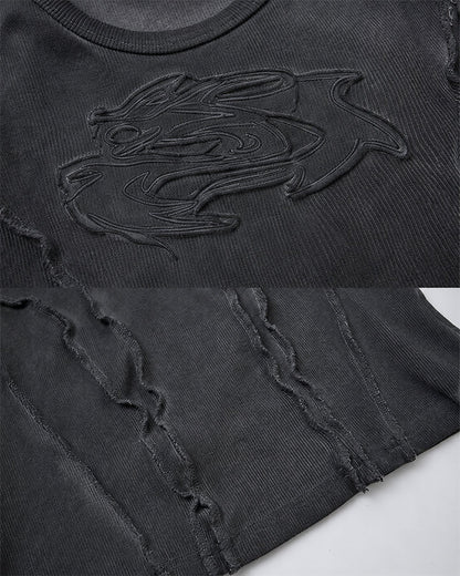 Dark Washed Distressed Sleeveless Ribbed Tank Top