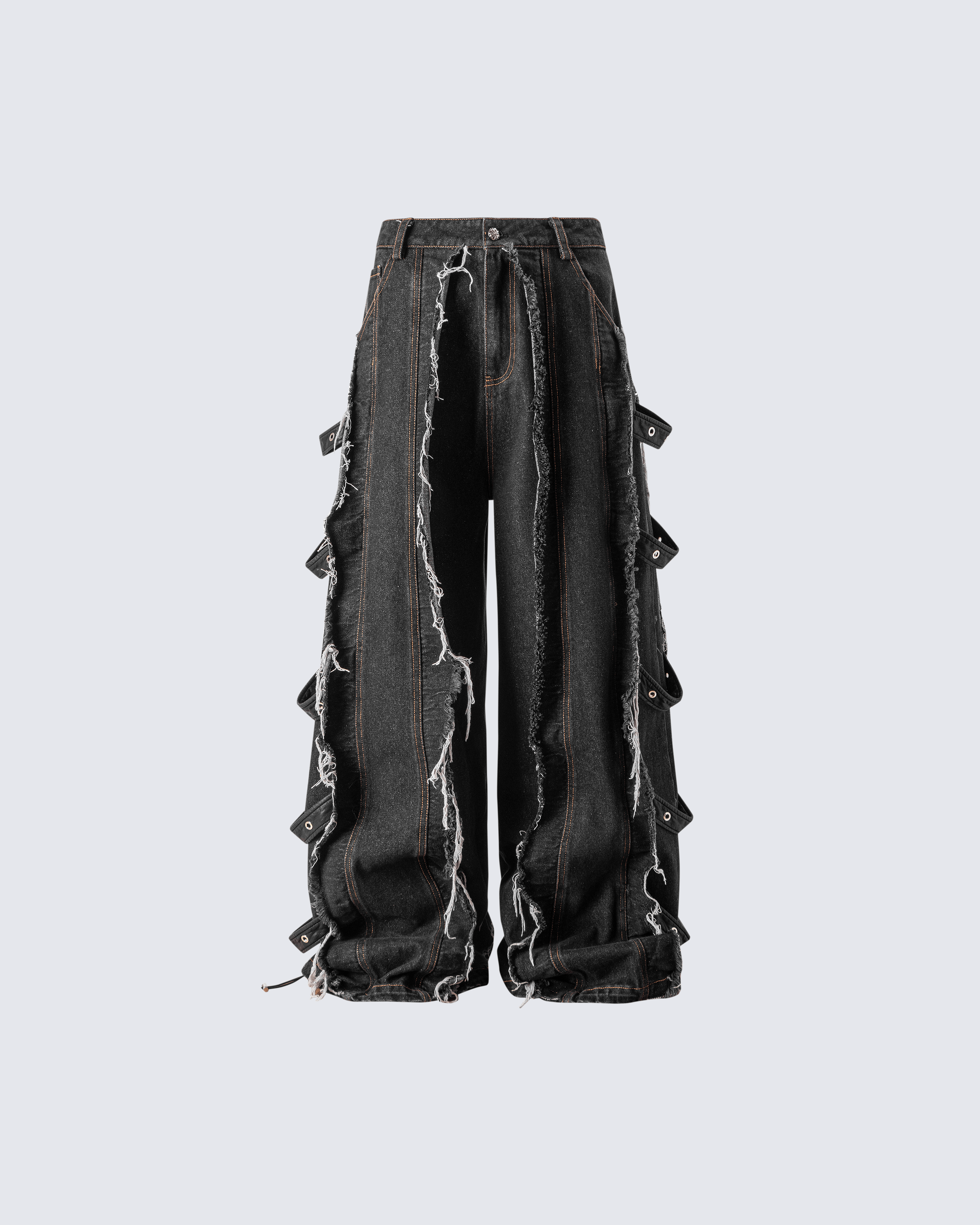 Frayed Patchwork Wide-Leg Denim Pants