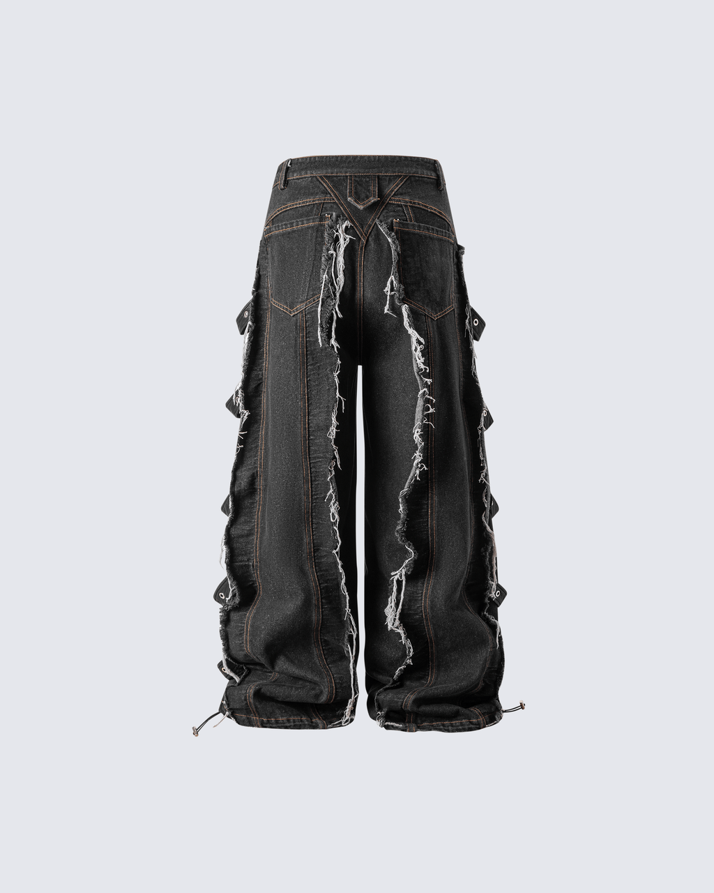 Frayed Patchwork Wide-Leg Denim Pants